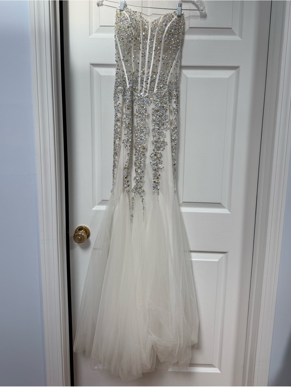 Jovani Ivory Strapless Beaded Mermaid Gown